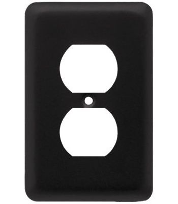 Duplex Wall Plate, 1-Gang, Stamped, Round, Matte Black Steel