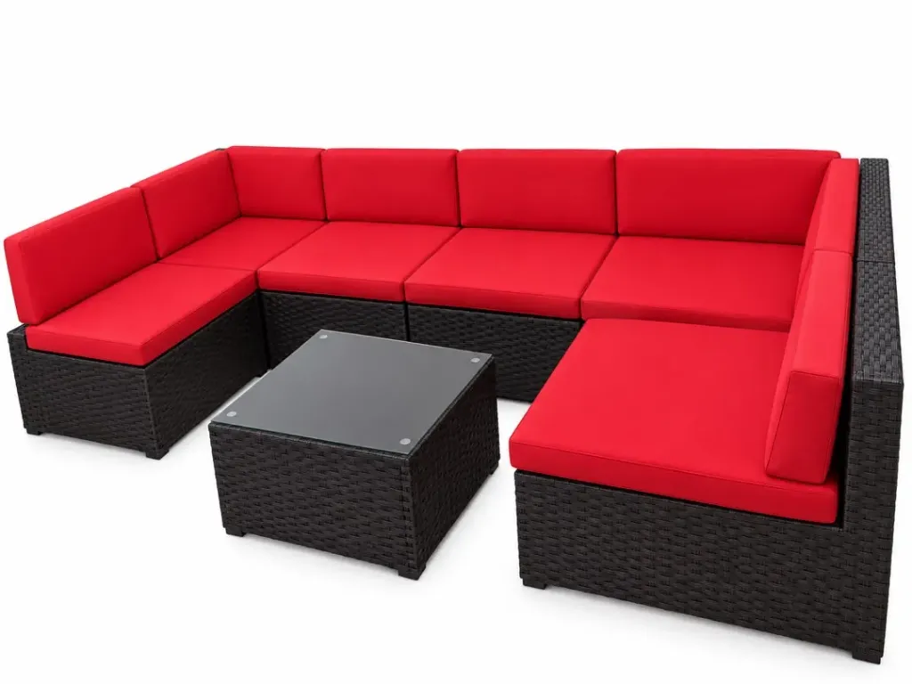 CORNER SOFA SET RED 7PCS