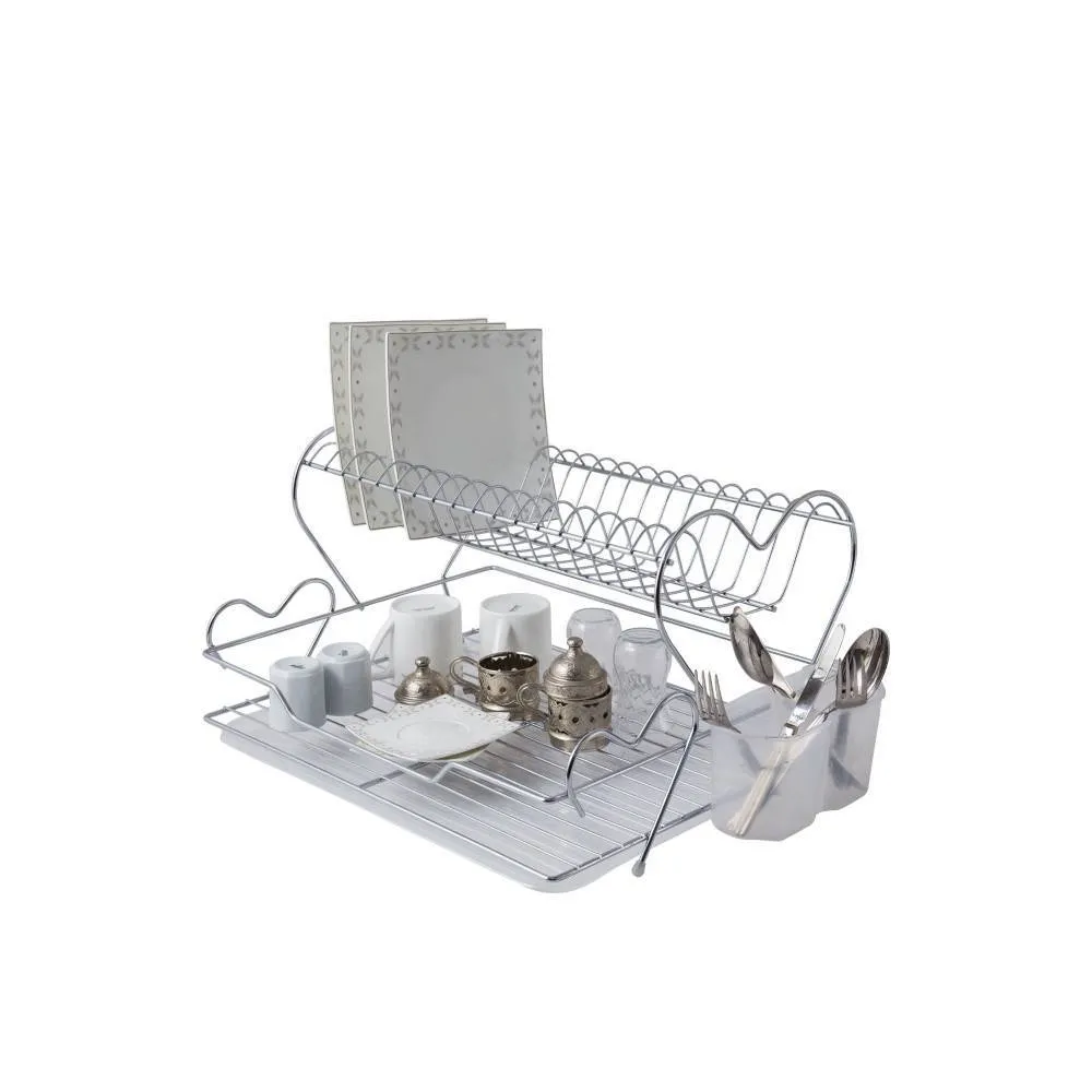 DISH DRAINER TWO TIER,  LUX WITH CUTLERY HOLDER