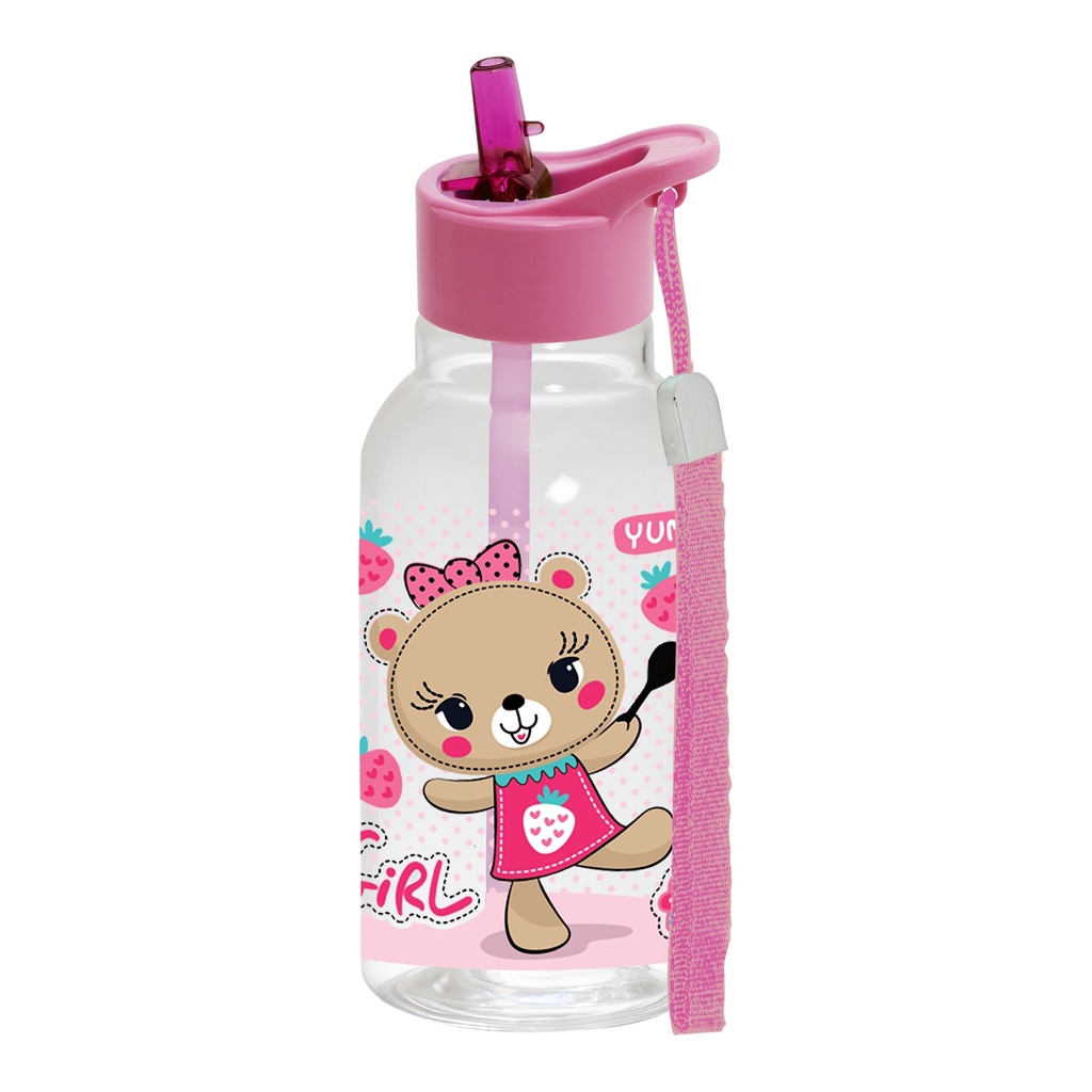 460 cc Decorated Bottle With Straw & Rope-Bear(Yummy)