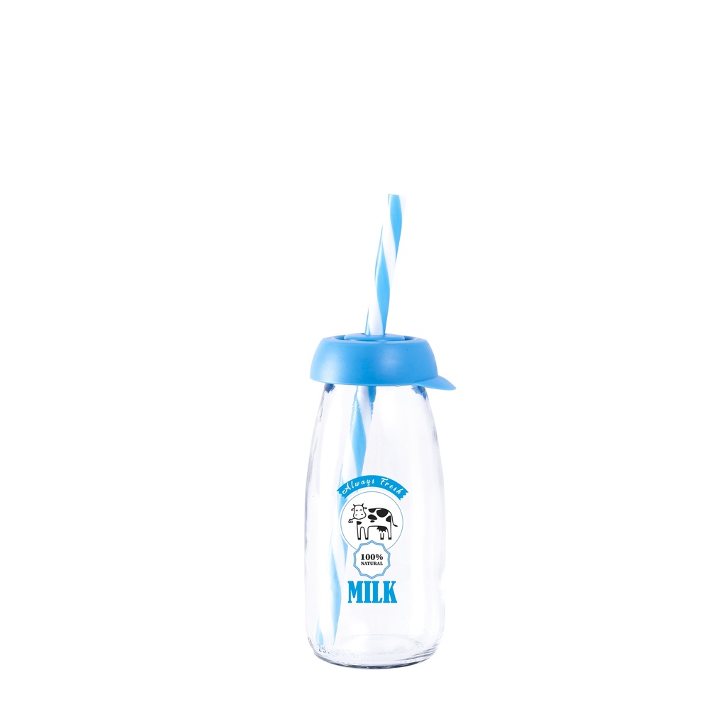 250 cc Decorated Bottle with Straw-Blue-Always Fresh