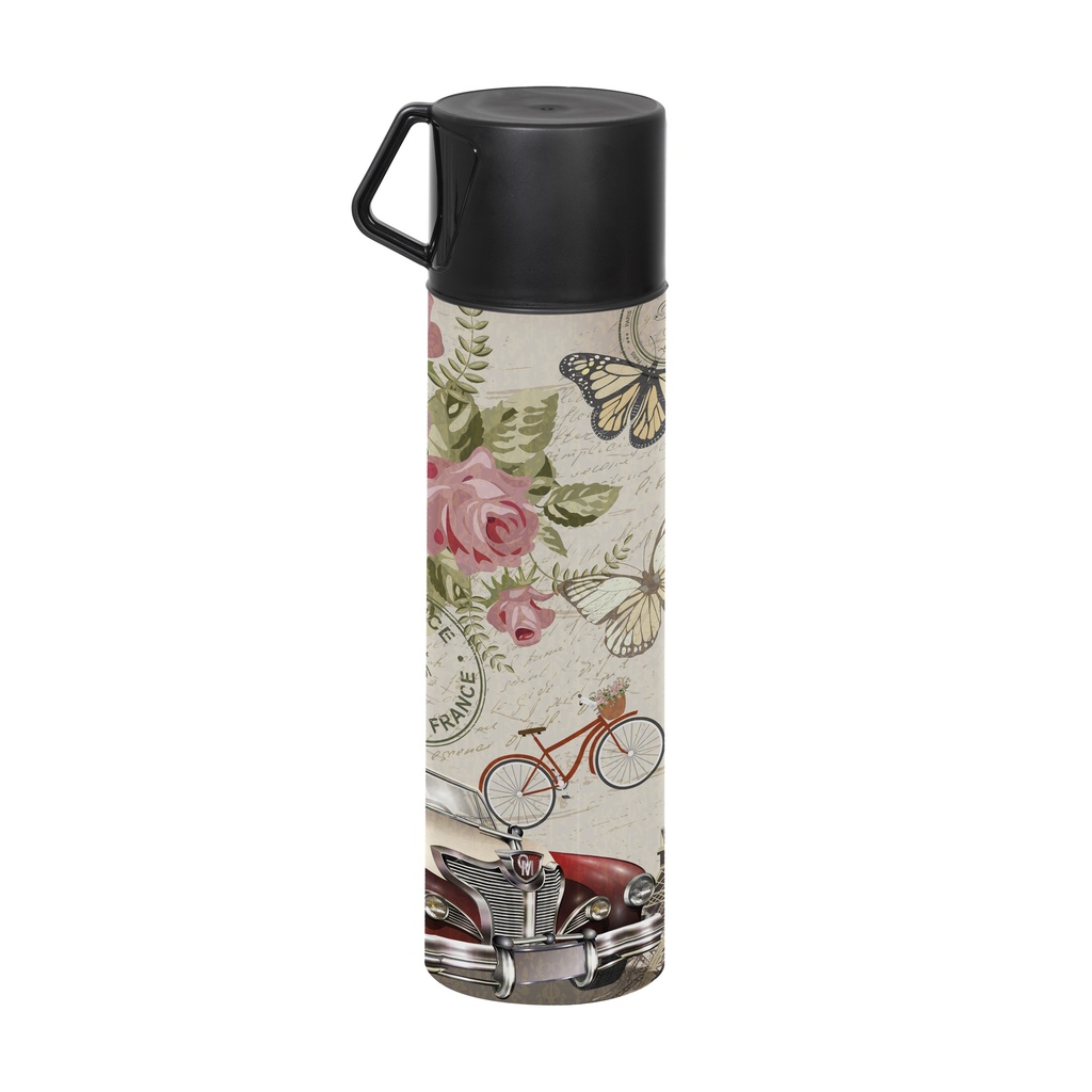 410 cc Decorated Vacuum Flask with Mug-Paris
