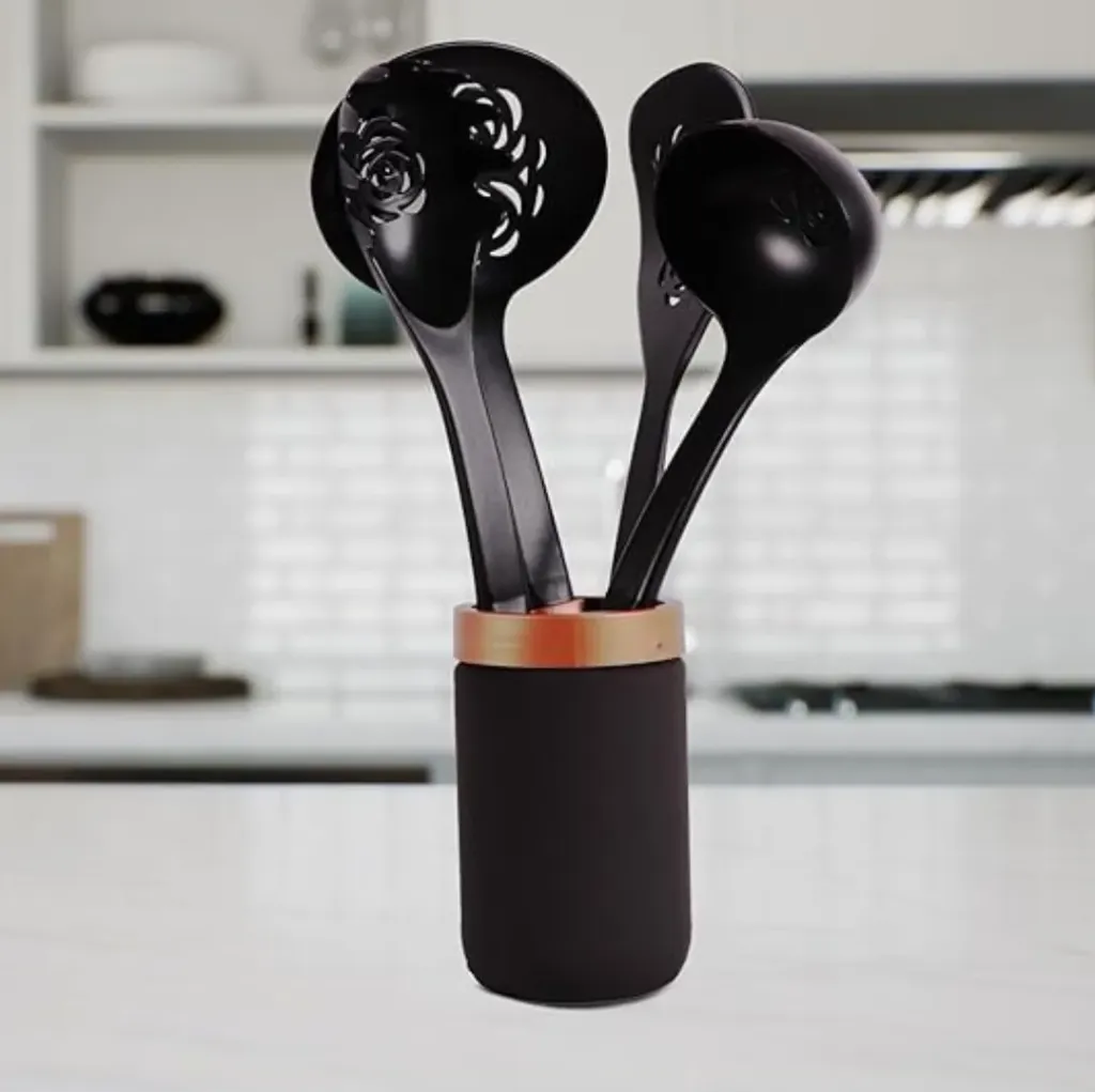 600 ml Matte Black Coloured Jar-Copper Handle-4 Pcs Kitchen Tools Set