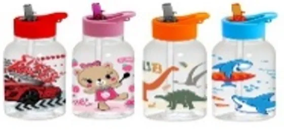 460 ml Decorated Bottle with Straw-002-004-0066-370-Mix-12 pcs