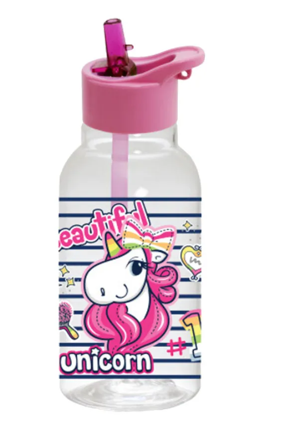 460 ml Decorated Bottle with Straw-Unicorn