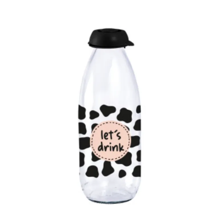 1 lt Decorated Milk Bottle-Black-Lets Drink