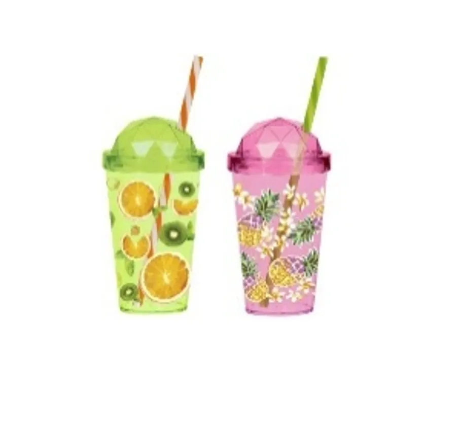 660 ml Decorated Tumbler with Straw-015-020-Mix