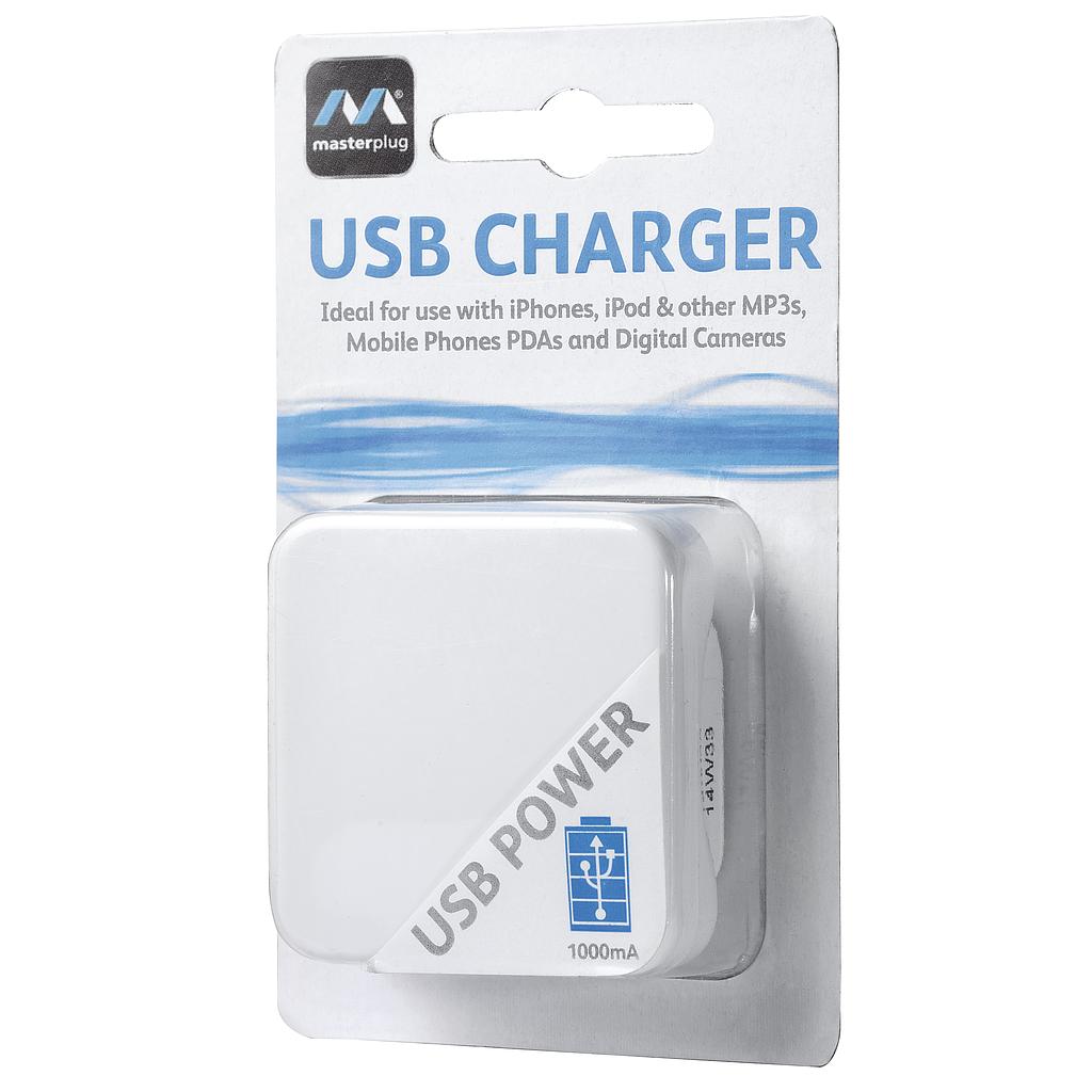 White Usb Charger 220V 240V 50-60Hz British Plug Masterplug.