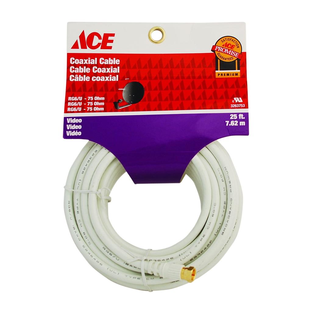 COAX 25FT (762CM) RG6 WHITE ACE