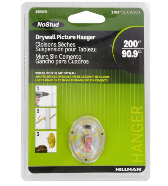 Hillman NoStud Metallic Drywall Picture Hanger 200 lb. 1 pk