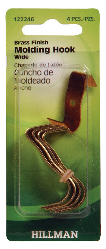 Hillman AnchorWire Brass-Plated Gold Wide Molding Hook 4 pk