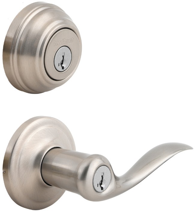 Kwikset Tustin Satin Nickel Entry Lever and Deadbolt Set ANSI/BHMA Grade 2 KW1 1-3/4 in