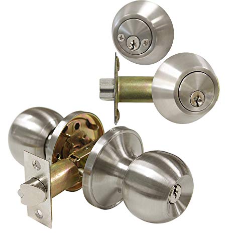 Doorlock Entry Cylindrical Ball Knob Satin Ni