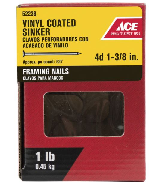 Ace 4D 1-3/8 in. Sinker Vinyl Steel Nail Checkered 1 lb.