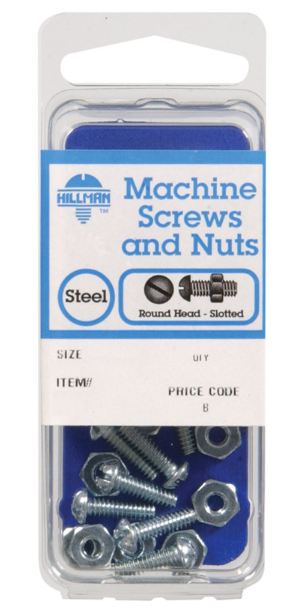 Hillman No. 10-32 x 1-1/2 in. L Slotted Round Head Zinc-Plated Steel Machine Screws 8 pk