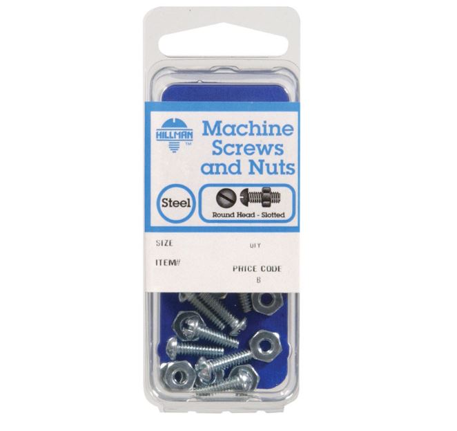 Hillman No. 1/4-20 x 1/2 in. L Slotted Round Head Zinc-Plated Steel Machine Screws 8 pk