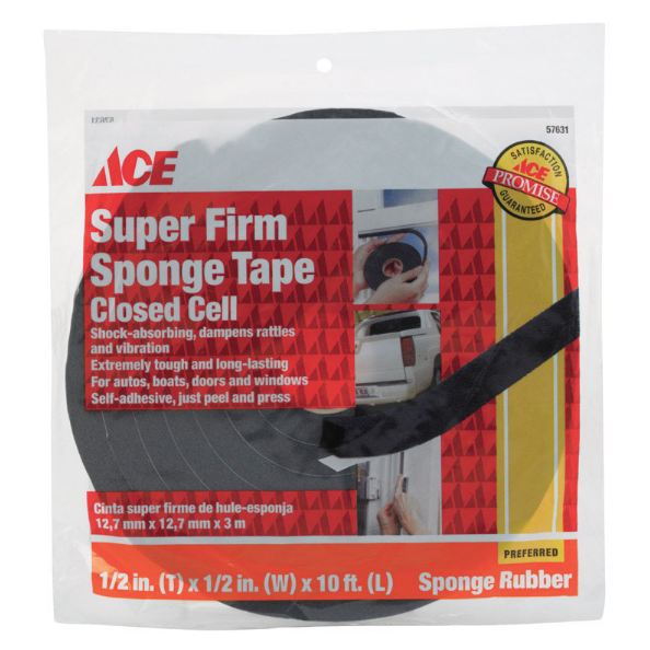 Sponge Tape Closed Cell 1-2In X 1-2In X 10Ft, (1.27Cm X 1.27Cm X 3.05M) Rubber Black Ace