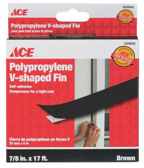 V Shape Weatherstrip 7-8In X17Ft (2.22Cm X 5.18M), Polypropylene Brown Ace