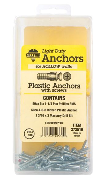 Hillman 0.164 in. Dia. x 7/8 in. L Plastic Pan Head Ribbed Anchor Kit 101 pk