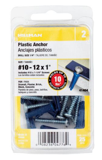 Hillman .19 in. Dia. x 1 in. L Plastic Pan Head Conical Anchor 25 pk