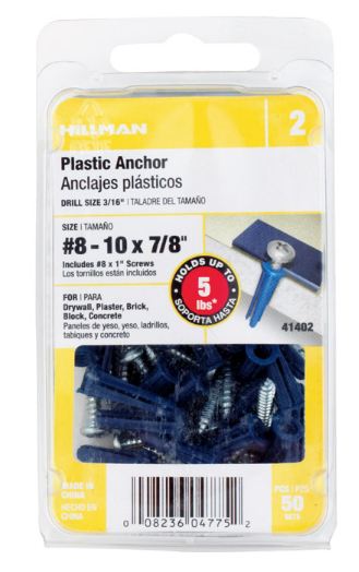 Hillman .164 in. Dia. x 7/8 in. L Plastic Pan Head Conical Anchor 50 pk