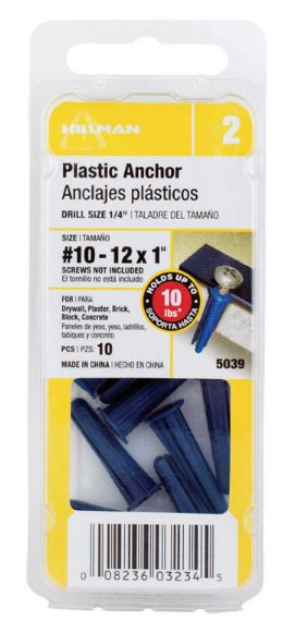 Hillman .190 in. Dia. x 1 in. L Plastic Pan Head Conical Anchor 10 pk
