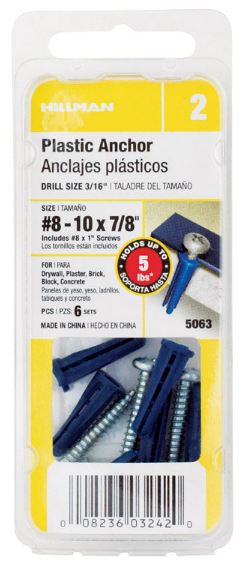 Hillman .164 in. Dia. x 7/8 in. L Plastic Pan Head Conical Anchor 6 pk