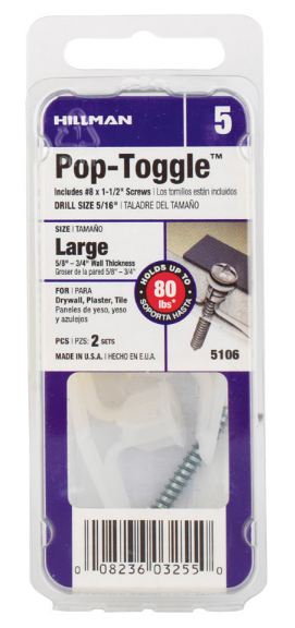Hillman 5/8 in. Dia. x 5/8 in. Large in. L Zinc Pan Head Pop-Toggle Anchors 2 pk