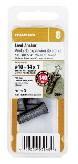 Hillman 1/4 in. Dia. x 1 in. L Lead Round Head Concrete Screw Anchor 3 pk