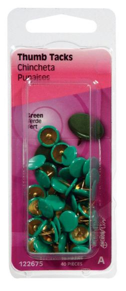 Hillman Green Push Pins, 40 pk
