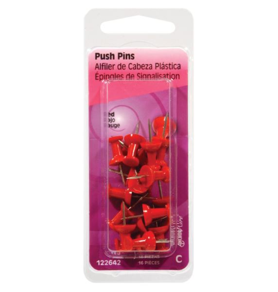 Hillman Red Push Pins 16 pk