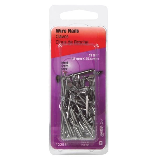 Hillman 1 in. Wire Bright Steel Nail Flat