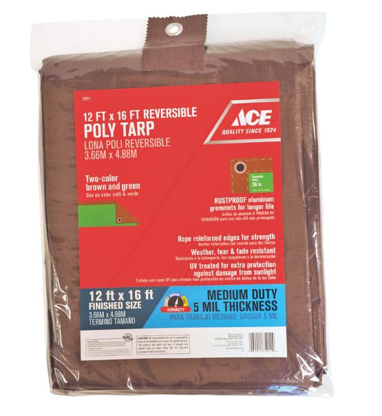Poly Tarp Brown-Green 12Ft X 16Ft (3.66M X 4.87M) 4.5Ml 98G Ace