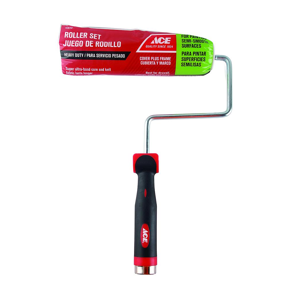 Roller Cover And Frame Plus Professional 22.9Cm, (9In) 9.53Mm (3-8In) Nap Polyester Zinc Plated Ace