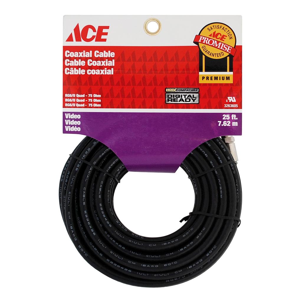 RG6 QUAD 25FT (762CM) BLACK ACE.