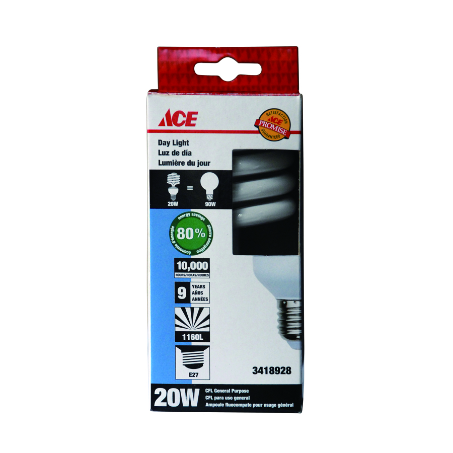 Half-Spiral Cfl Bulb 20 Watt Day Light E27 220-240V 50-60Hz Ce Ace