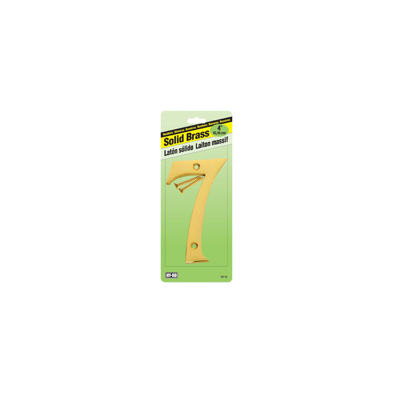 Polished 7 House Number 4In (10.2Cm) Solid Brass Hy-Ko