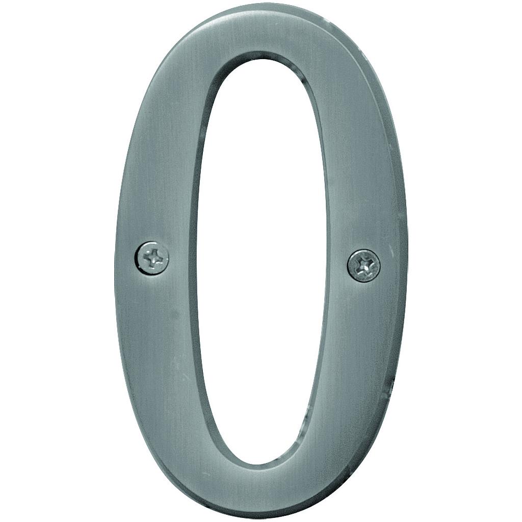 Satin 0 House Number 4In (10.2Cm) Brass Satin Nickel Hy-Ko