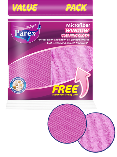 PAREX MICROFIBER WINDOW CLEANING CLOTH + 1 FREE MICROFIBER CLOTH