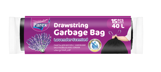 PAREX ECONOMIC DRAWSTRING GARBAGE BAG- LEVANDER SCENTED (55*60 cm- 15 pcs) 40L