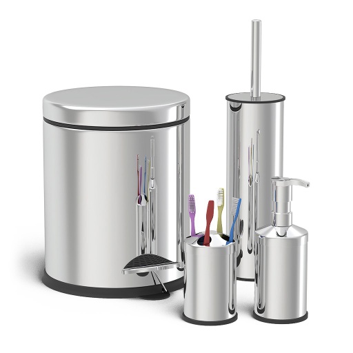 TRASH CANS FOUR BATHROOM SET CHROME 5 LITER