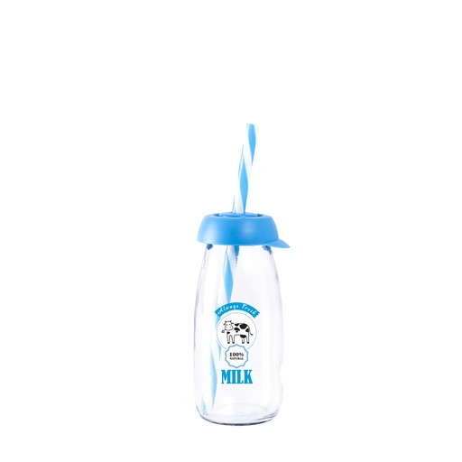 250 cc Decorated Bottle with Straw-Blue-Always Fresh