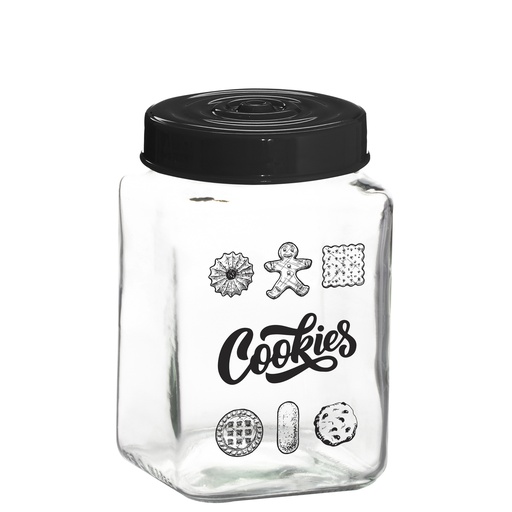 1,5 lt Decorated Square Canister-Black Cookies