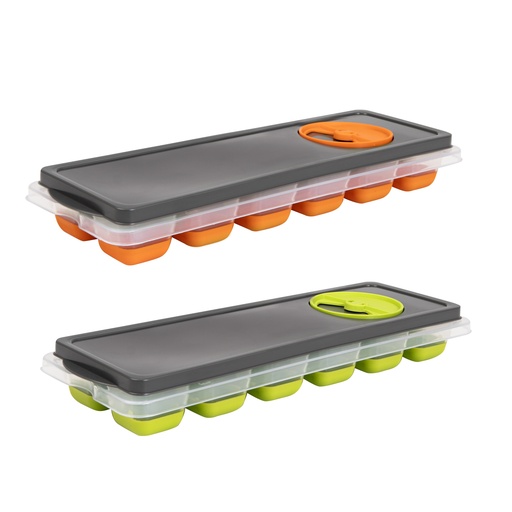 Ice Cube Tray-Opaque Gray Lid-Orange-Green