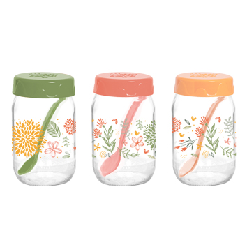 370 cc Decorated Spice Jar Set With Spoon-SCT