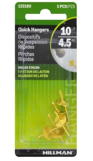Hillman AnchorWire Brass-Plated Brass Quick Hanger 10 lb. One Piece 5 pk