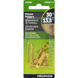 Hillman AnchorWire Brass-Plated Gold Conventional Picture Hanger 30 lb. 6 pk Steel