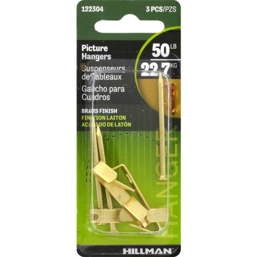 Hillman AnchorWire Brass-Plated Gold Conventional Picture Hanger 50 lb. 3 pk