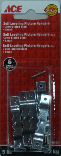 Picture Hangers Self Leveling 4.14Cm (1.63In), Small Zinc Plated Card Of 6 Ace