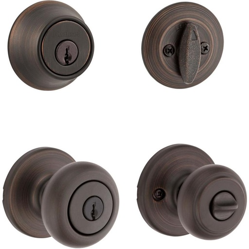 Kwikset Cove Venetian Bronze Knob and Single Cylinder Deadbolt ANSI/BHMA Grade 3 1-3/4 in